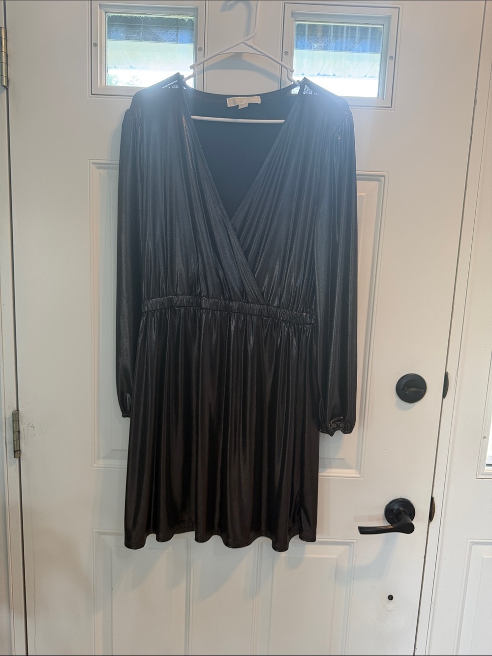MICHAEL Michael Kors Black Long-Sleeve V-Neck Pleated Mini Dress